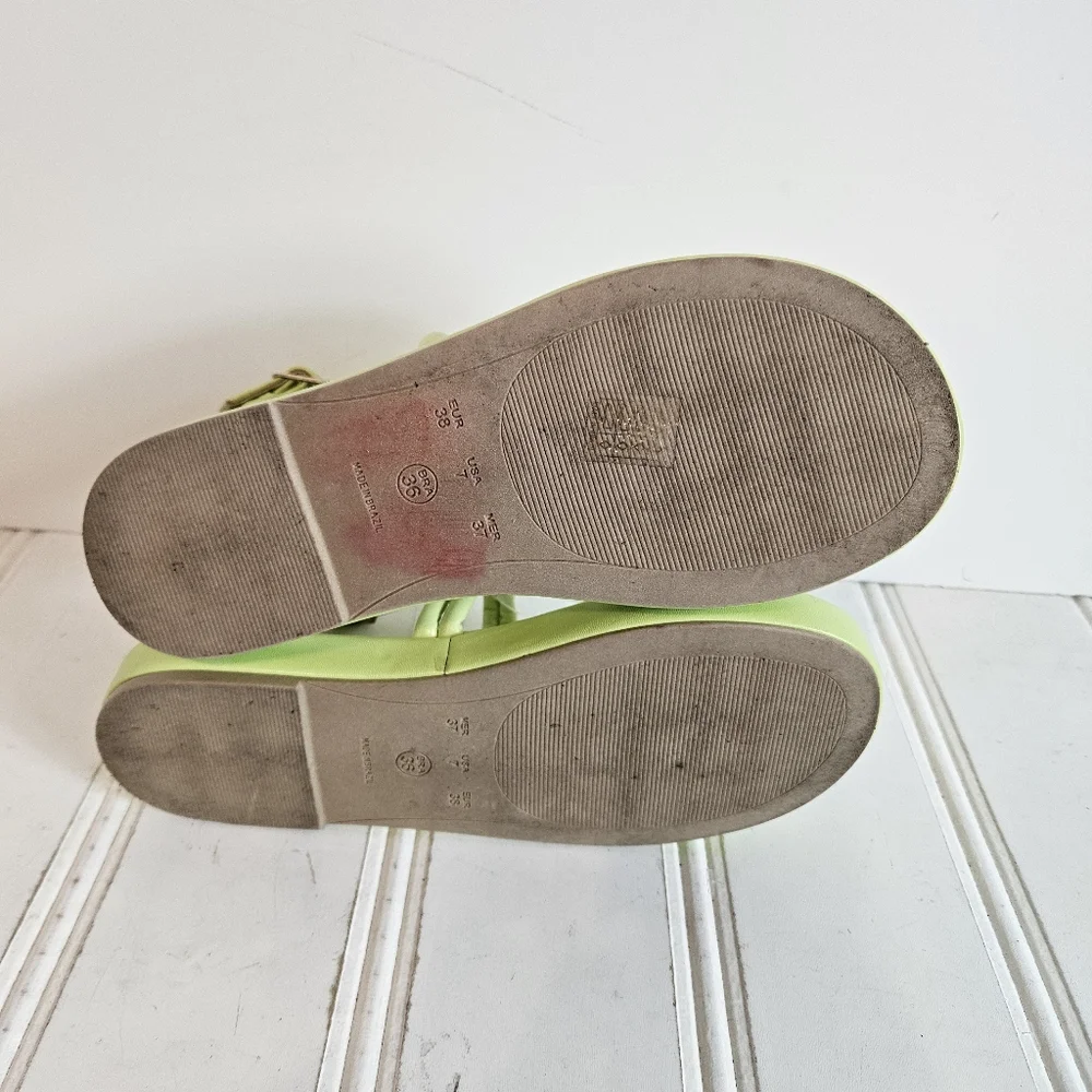 Off Yellow Flatform Knotted Sandals Womens Sz 7 Ankle Strap Chunky Heel Platform - Picture 12 of 16